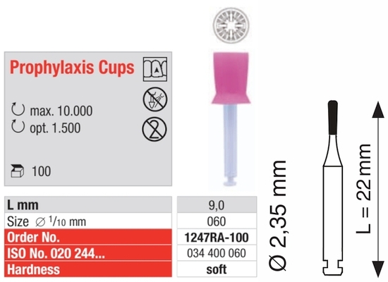 Einmal-Prophylaxepolierer RA - rosa Cup, Plastik Schaft 1247RA-100