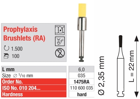 Einmal-Prophylaxebürste RA - gelb - hart 1475RA-100