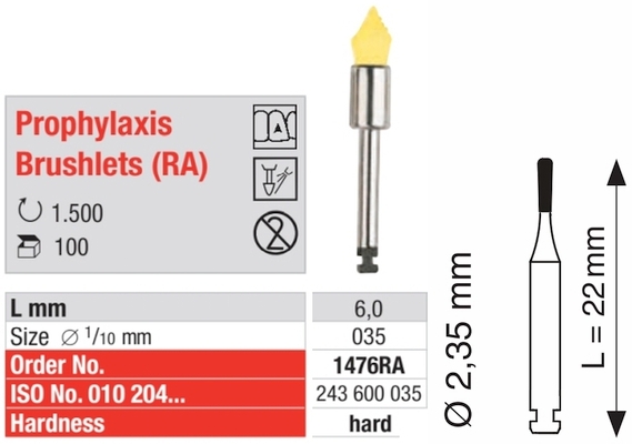 Einmal-Prophylaxebürste RA - gelb - hart 1476RA-100