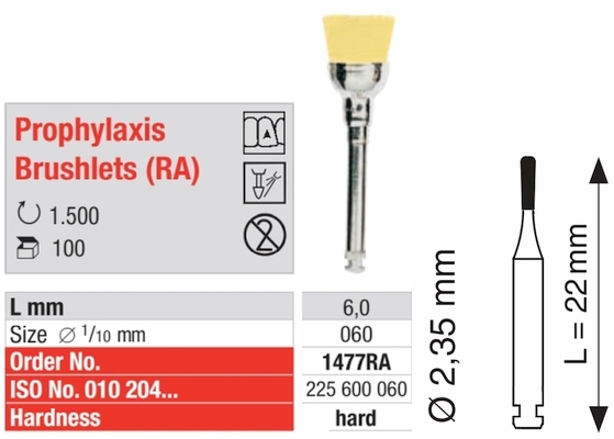 Einmal-Prophylaxebürste RA - gelb - hart 1477RA-100