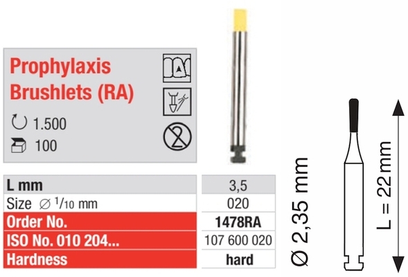 Einmal-Prophylaxebürste RA - gelb - hart 1478RA-100