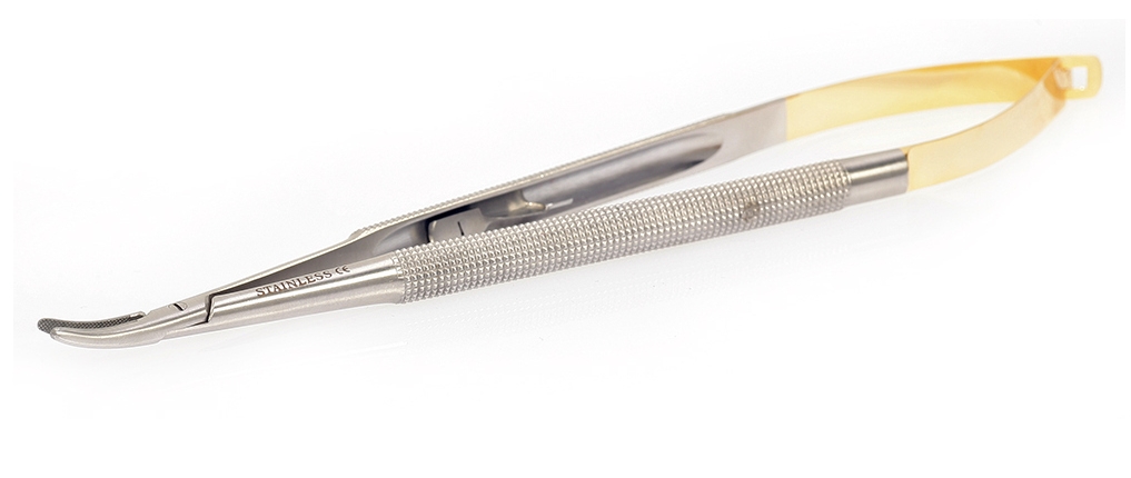 Micro-Nadelhalter mit Hartmetalleinlage-  Castroviejo mit Rundgriff 18 cm (gebogen) Nadelstärke 3-5 7470024